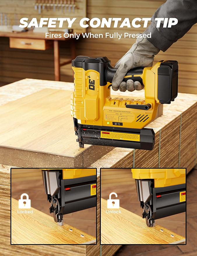 DeForce 18GA Cordless Brad Nailer, 2" Nail Gun for Dewalt 20V Max Battery, 2 IN 1 Electric Stapler, 2026 Upgraded Tool-Free Jam Release, 2 Firing Modes, Adjustable Depth, 1000pcs Nails(No Battery)