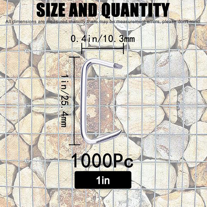 1000Pcs 1" Galvanized Hog Rings Assortment Kit, Professional Hog Rings Installation Kit for Bungee Shock, Cords, Animal Pet Cage