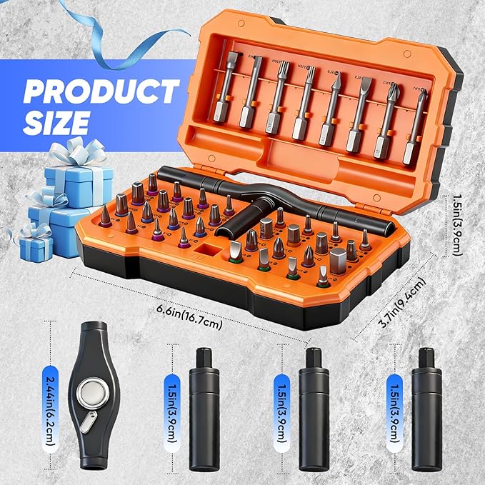 Saker 42-in-1 Magnetic Screwdriver Set for Father?셲 Day Gift, Screwdriver Set with T Handle & Storage Case, for Men Gift, Furniture, Computer, Bicycle, and DIY, Orange