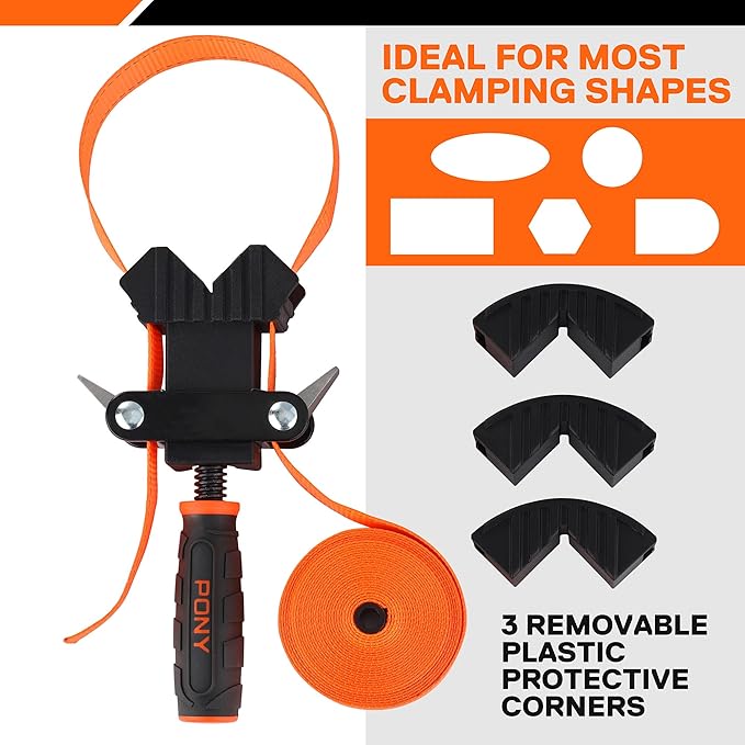 PONY 5-in-1 Strap Clamp with 4-Pack 6-2/7" Spring Clamps, Woodworking Frame Clamping Strap Holder, Rapid Acting Band Clamp