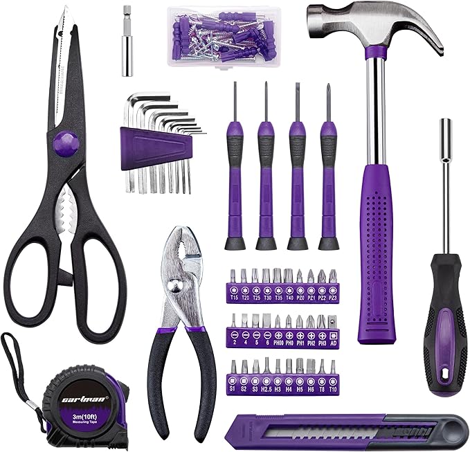 CARTMAN 126-Piece Home Tool Set Kit, Basic Household Hand Tools with Storage Case Purple