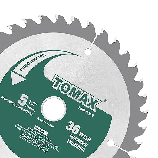 TOMAX 2 Pack 5-1/2 Inch 36 Tooth ATB Finishing and Trimming Saw Blade, Cordless Trim Saw Blade with 5/8-Inch Arbor (1/2-Inch and 10-mm Reducer Bushings Include)