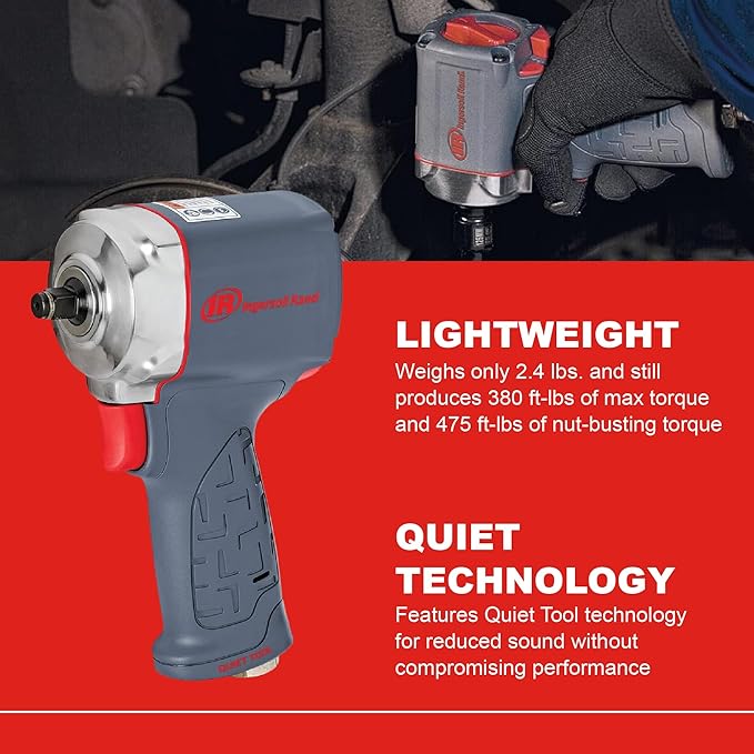 Ingersoll Rand 15QMAX 3/8" Air Impact Wrench, Quiet, Ultra Compact, 475 ft-lbs Nut-busting Torque,