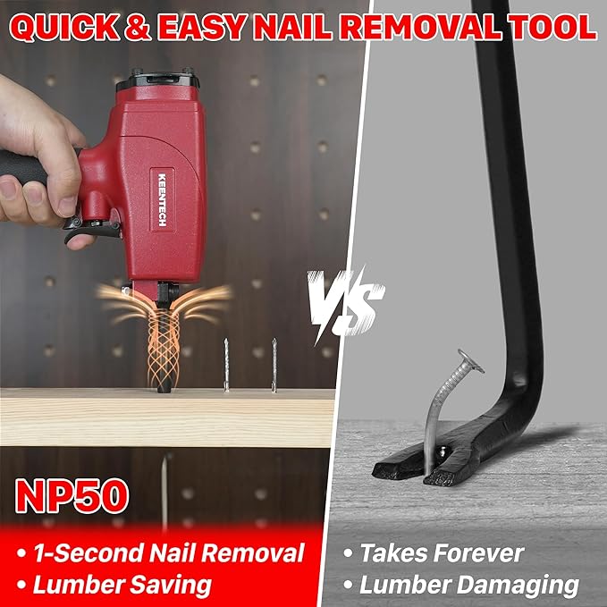 KEENTECH Pneumatic Nail Remover, Fast & Labor-Saving Air Punch Nailer, Denailer Air Gun with Dual Safety Trigger for Straight and Bent Nail, 9-16 Gauge nail remover tool for Wood Workpiece, Pallet