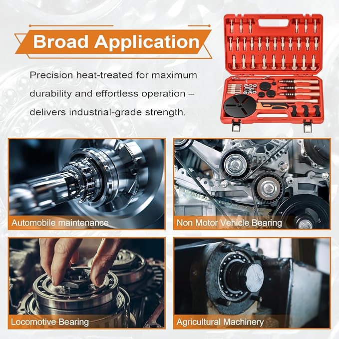 33-in-1 Bearing Puller Kit, Upgraded Heavy-Duty Wheel Bearing Removal Tool & Blind Hole Puller Set with Non-Slip Handle for Automotive, Industrial, Farm Use, Includes Portable Case (55in1-puller)