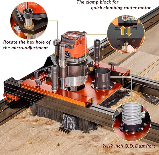 O'SKOOL Slab Flattening Router Sled 3-Axis Gantry Jig with 3.5" Router Lift for Flattening live edge slabs, table tops, river tables, cutting boards and workbenches, RTA012