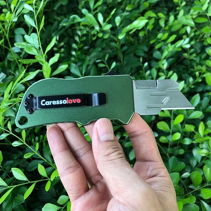 Automatic Utility Knife, Green Razor Blades Pocket Knife, Box Cutters Retractable Heavy Duty, Premium Safety Push Button Knife with 5PCS Blades (Green)