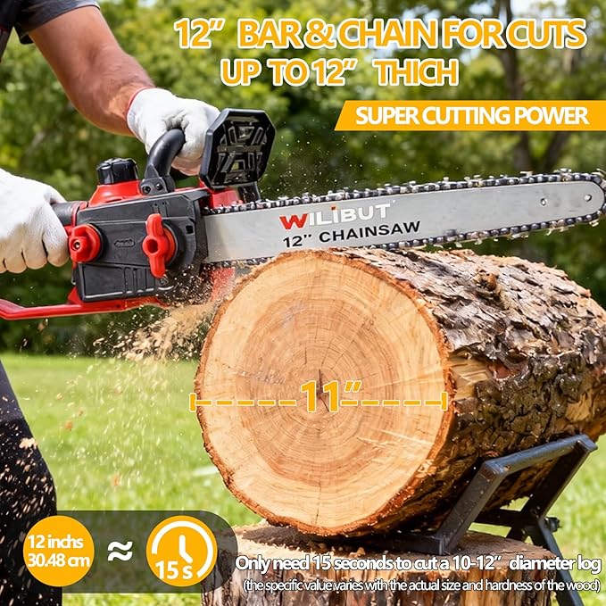 12" Brushless Electric Chainsaw Cordless, Compact Chain Saw with 2 x 4.0Ah Battery and Charger, Auto Oiler, Low Kickback, 20V Battery Powered Chainsaw for Pruning, Tree Trimming, Wood Cutting