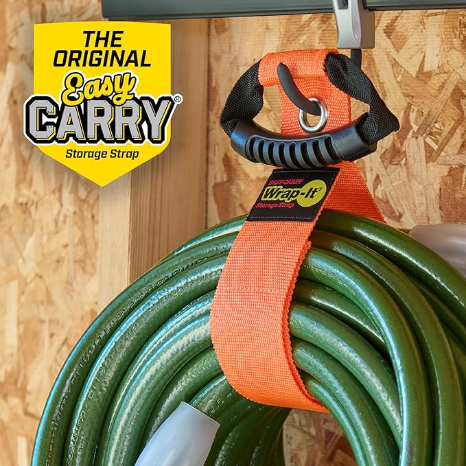 Easy-Carry Wrap-It Storage Straps - 28??(2-Pack) Blaze Orange with Grommet - Heavy Duty Wrap It Storage Straps and Extension Cord Wrap for Water Hose Storage