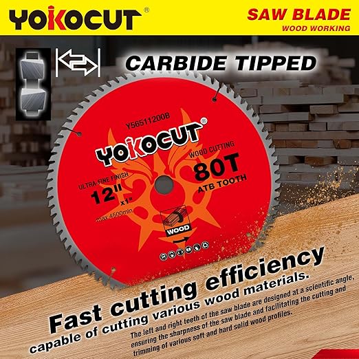12 Inch Mitre Saw Blades, 32T for General Purpose & 80T for Ultra-Fine Finish Wood Cutting, Carbide-Tipped Professional Table Saw Blade with 1-Inch Arbor - 2 Pack