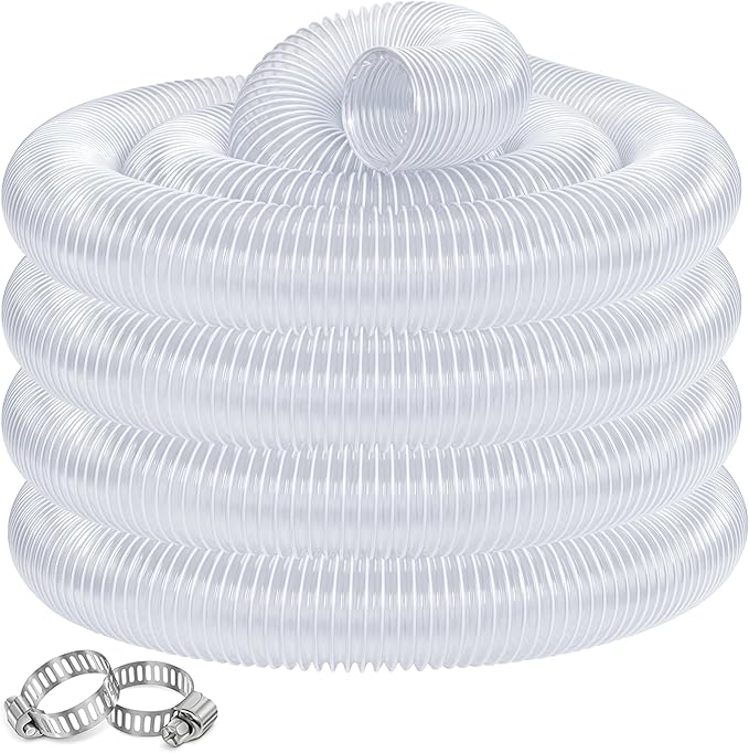 Dust Collection hose 2 in 횞 20 ft Clear Flexible PVC Fume Hose with Carbon Steel Wire for Dust Collector Table Saw Planer Woodworking, Lightweight and Puncture Resistant, with 4 Clamps