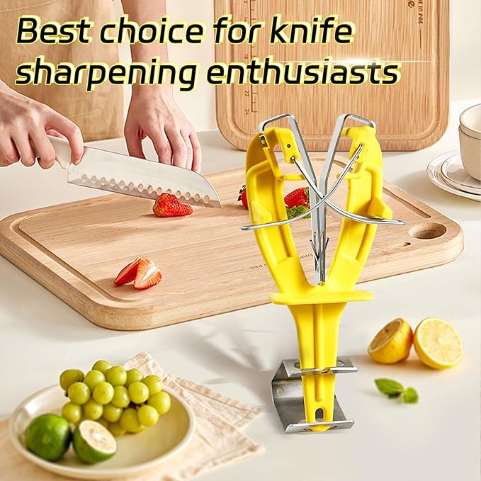 Stainless Steel Knife Sharpener Tool with Bracket, Maintenance Sharpening Tool for Kitchen Abattoirs Knives Helps Repair Sharpens (Yellow)