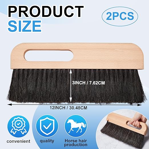2 Pcs Concrete Brush Horsehair Bristles, 12 Inch Length Masonry Brush Wood Backed Concrete Broom, Black Horsehair Fibers