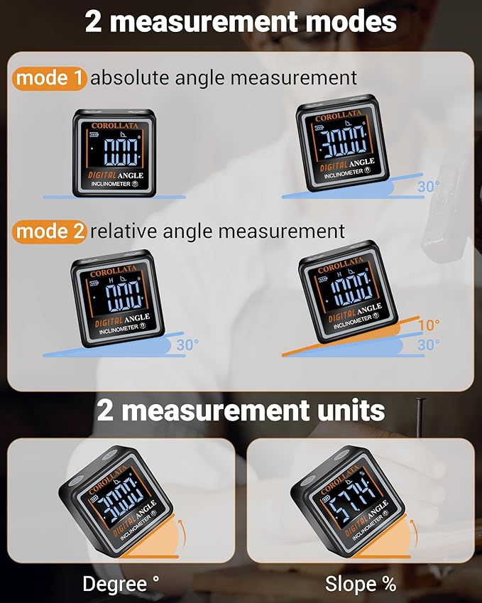 Ultra Small Digital Angle Finder Magnetic Level, Rechargeable Angle Cube, Table Saw Miter Gauge, 4 * 90 Degree Protractor Electronic Inclinometer, Wood Working Measuring Tool
