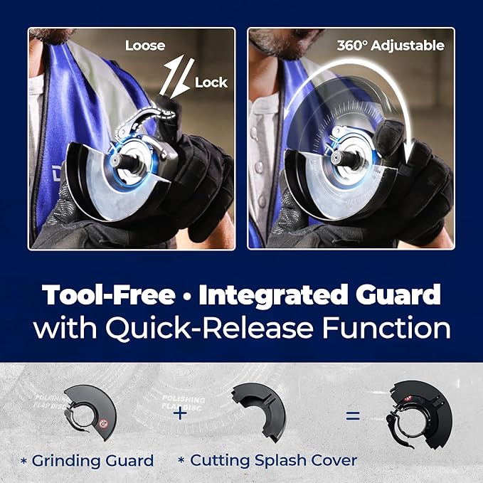 DongCheng 9.2 Amp Power Angle Grinders, 4-1/2 in., 11800RPM, Tool-Free Guard, Electric Metal Grinder Tool, Small Corded Angle Grinder, Paddle Switch, Shockproof Handle for Cutting, Grinding, Polishing