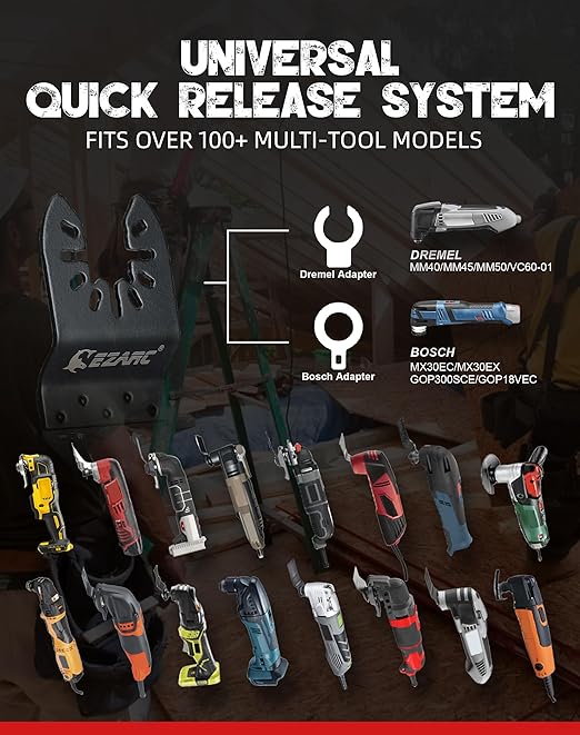 EZARC Japanese Tooth Oscillating Saw Blades, 10 PCS Extra-Long Arc Edge Oscillating Multitool Blades Clean Cut for Wood and Plastic, Universal Quick Release Multi Tool Blades Kits