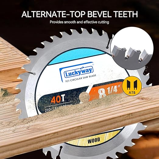 Luckyway 8-1/4 Inch Table Saw Blade 24T Framing & 40T Ripping/Cross Cutting 60T Finish with 5/8 Inch Arbor TCT Saw Blade for Table Saw,Precision Cutting for Woodworking, 3-Pack