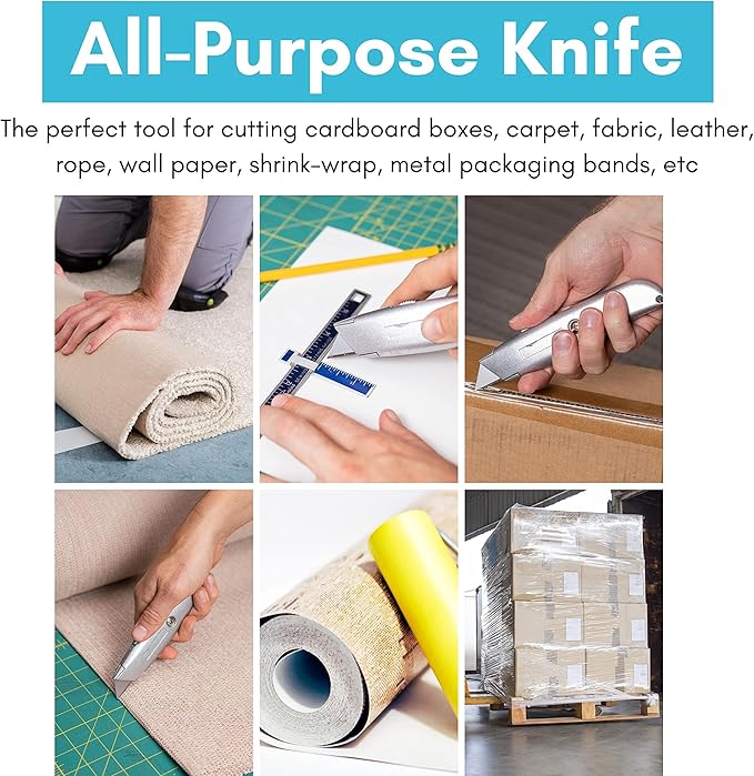Internet's Best Classic Utility Knife - Set of 20 - Retractable Razor Knife Set - Extra Blade Refills - Box Cutter Locking Razor Knife - Full Metal Body - Silver