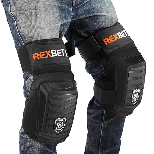 REXBETI New Upgraded Knee Pads for Work, Construction Knee Pads for Men, Heavy Duty Comfortable Anti-Slip Foam Gel Knee Pads for Gardening Flooring and Cleaning, Extra 4 Extension Straps, Black