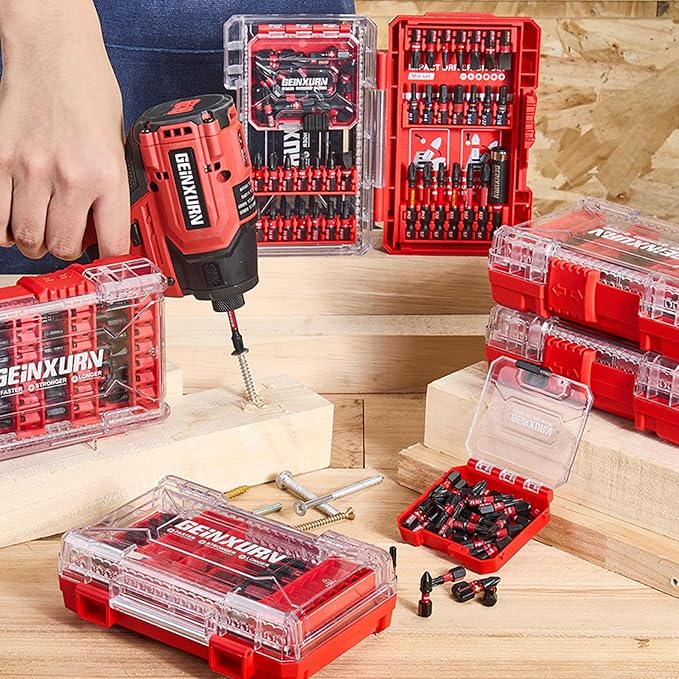 42Pieces Impact Screwdriver Bits Set, Magnetic S2 Steel Phillips/Slotted/Square/Torx Insert Power Bits Tips, Impact Bit Holder with Red Storage Box Case