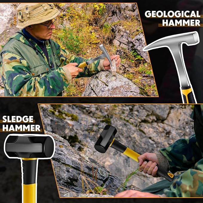 Lasnten 3 Pcs Geology Rock Pick Equipment Kit 33 oz Hammer 3lb Octagonal Hammer 12inch Chisels Tools for Geological Research Exploration, Rock Hounding, Stone Breaking, Prospecting, Mining