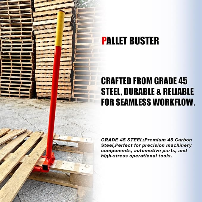 Pallet Buster Tool, Deck Board Remover for Demolition, Wrecker Pry Bar with Nail Remover (With Handle), Articulating Pivoting Head Deck Wrecking bar, Orange