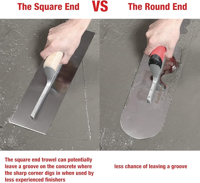 Goldblatt 2 Pieces Pool Trowel Stainless Steel with Soft Grip Handle, Includes 16'' x 4-1/2'' & 14'' x 4'' Finishing Trowels Set, Lightweight Alloy Mounting, Round End