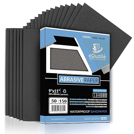 150 Grit Sandpaper Sheets 50 Pack 9x11 in ??Medium Silicon Carbide for Fine Wood Prep, Paint Sanding, Light Rust Cleaning ??Lija para Carpinter챠a y Acero, Grano 150, Reforzada, USO Profesional