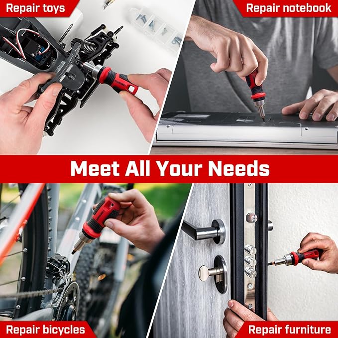 Magnetic Torx Screwdriver Set: 6 in 1 Multi Bit Drive Set with Interchangeable Ratchet Handle - Portable Repair Tool Kit for DIY Bicycle Furniture - Stocking Stuffers with Gift Box