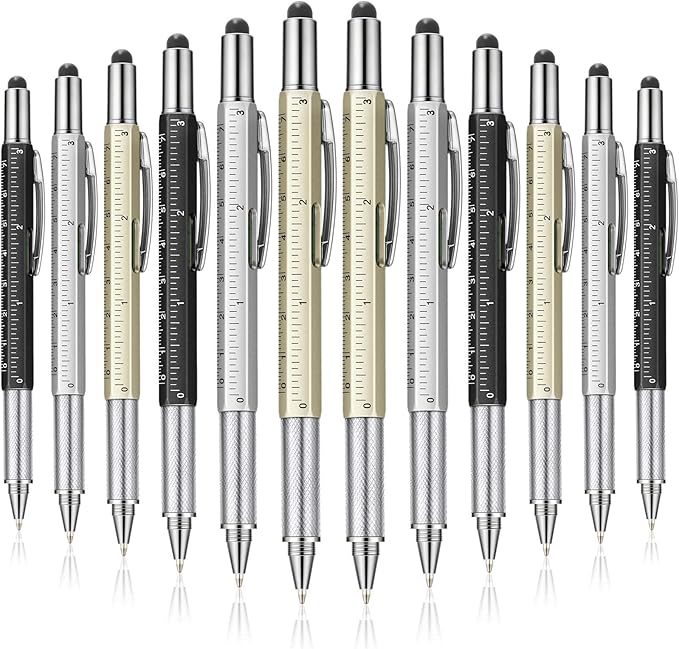 Honoson 30 Pcs Tool Pen for Men Gift 6-in-1 Multitool Tech Tool Pen with Ruler, Level Gauge, Ballpoint, Stylus, Screwdriver and Slotted Screwdriver Multifunction Gift for Him Dad Father Day