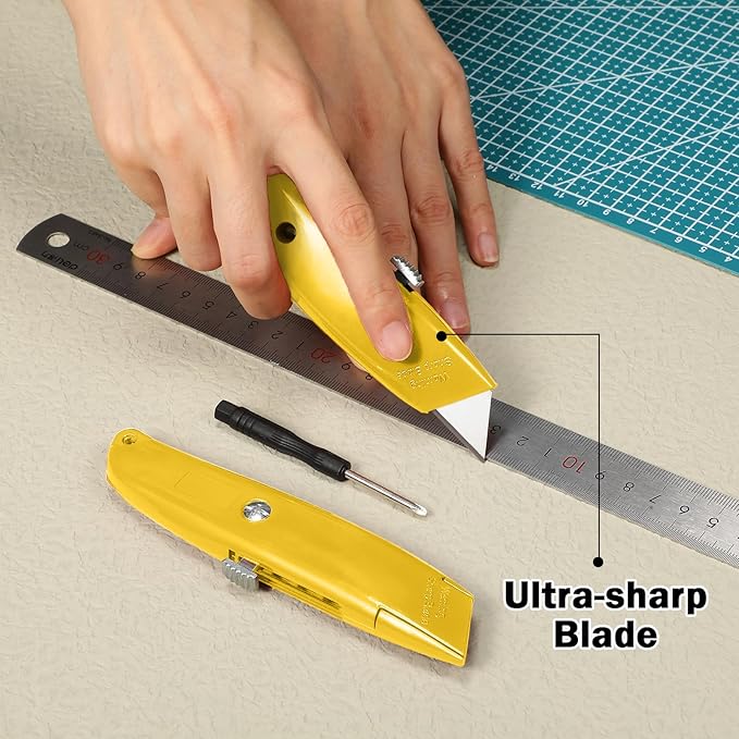 Reginary 20 Pcs Box Cutter Bulk Retractable Utility Knife Heavy Duty Aluminum Alloy Razor Knife for Cardboard Box Carton Opener for DIY, Factory, Home Office(Red, Yellow, Blue, Green)