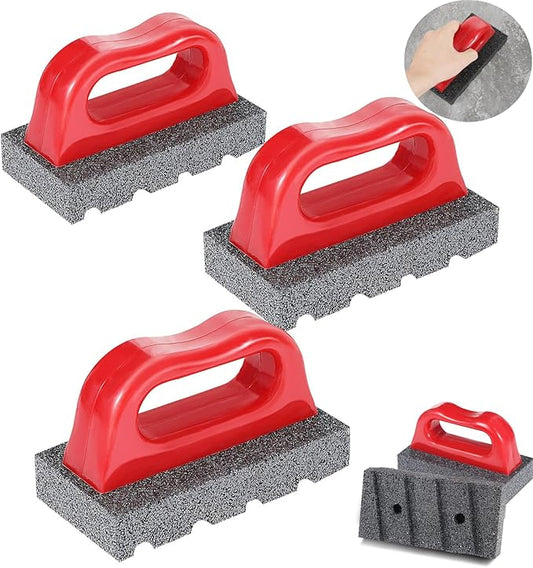3 Pcs Rub Brick with Handle, Fluted 20-Grit Carbofrax Surface Concrete Tools Masonry Tools Smoothing Cleaning Removing Marks Tool (Red)