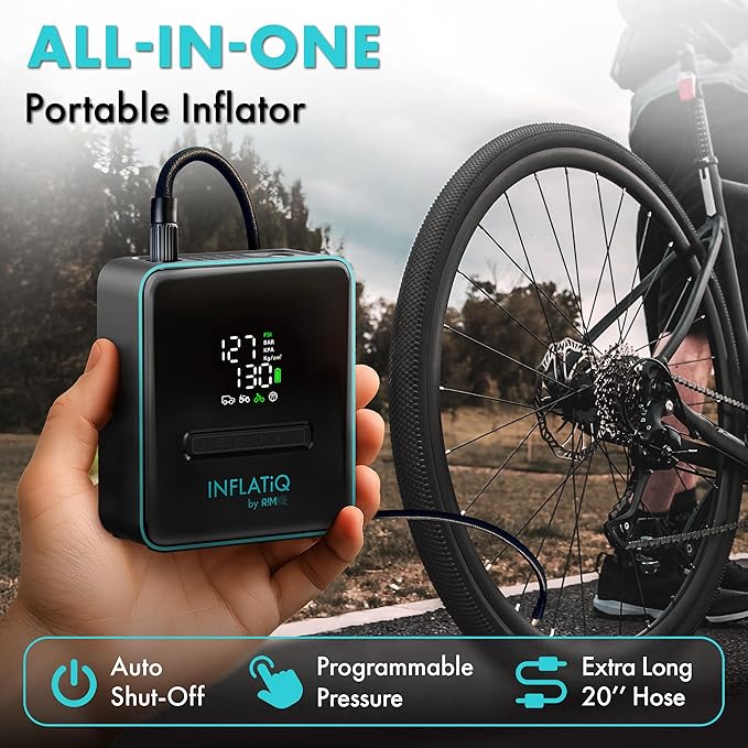 INFLATiQ by RIMiQ Portable Tire Inflator Air Compressor ??Twice as Fast QwikFlow Technology with Auto Shut-Off ??11.1V Rechargeable Air Pump with Metal Gears and Premium Carry Case (2 Pack)