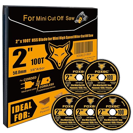 FOXBC 2 Inch HSS Saw Blade 100T for Mini High Speed Miter Cut Off Saw with 3/8" Arbor- 5 Pack