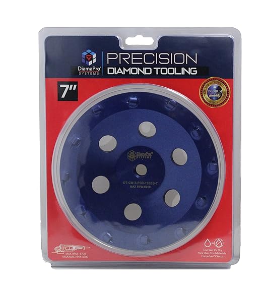 DT-CW-7-PCD-12SEG-T Threaded 7 Inch 12 Segment 1/4 Round PCD Concrete Grinding Cup Wheel Grinding, Preparation, & Removing Coating