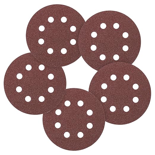 25 Pack 5 Inch Sanding Disc 40 Grit 8 Hole Round Hook and Loop Sandpapers Fit for Orbital Sander Automotive or Cars Repairing, Grinding or Polishing, Red
