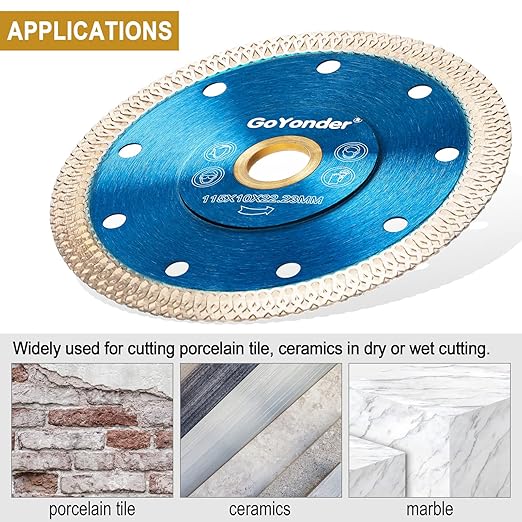 GoYonder 4.5 Inch Super Thin Diamond Saw Blade for Cutting Porcelain Tiles,Granite Marble Ceramics (4.5" -Blue (50 pcs))