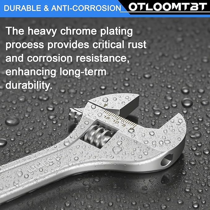 OTLOOMTBT 4-Piece Adjustable Wrench Sets (6, 8, 10, 12 Inch) with Industrial Grade Heavy Duty Design and Wide Opening Capacity. Forged from Chrome Vanadium Steel for Extreme Durability, Chrome Plating