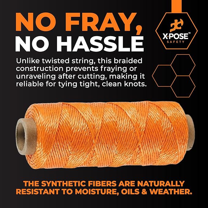 Xpose Safety Orange Mason Line String ??#18 Braided Nylon Twine ??275 Ft Durable Construction Line for Masonry Tools, String Level, Landscaping, and Gardening Pack of 2