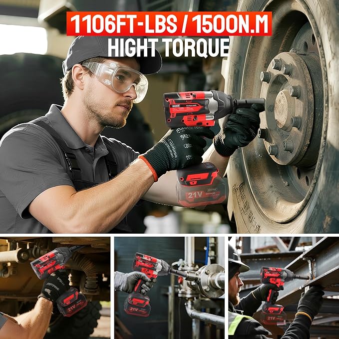 Cordless Impact Wrench 1/2 Inch, 1500 N.m/1106ft-lbs Brushless Impact Gun Compatible with Makita 18V Batteries, 3000 RPM Electric Power Impact Driver Set for Car Home(Red No Battery)