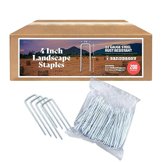 Sandbaggy 4 Inch Landscape Sod Staples | Great for Hard & Rocky Soil | Sharp Like a Knife | Tough 11 Gauge Rust-Resistant | Trusted by Farmers & Contractors Across USA (200 Staples)