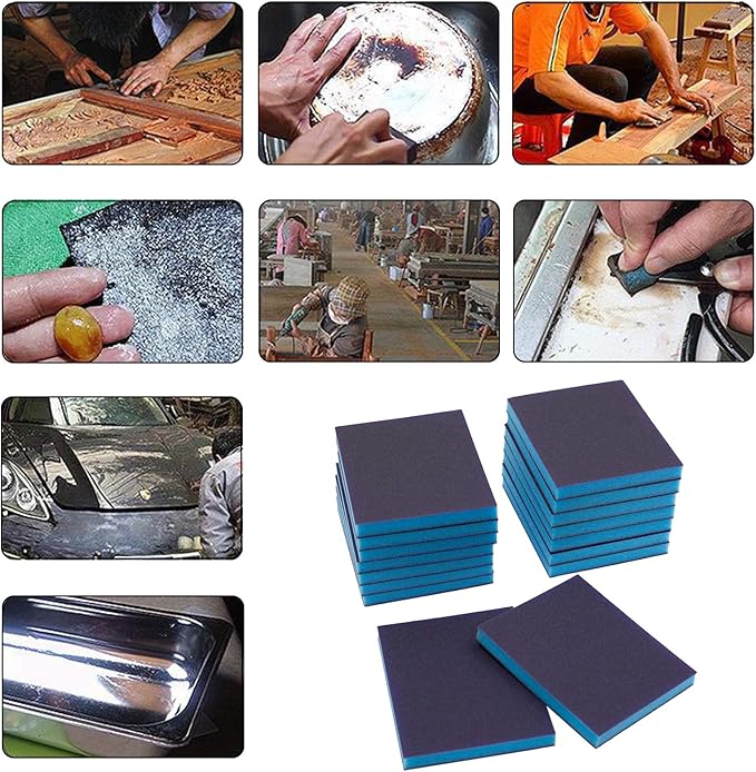 BokWin 16Pcs Sanding Sponge, 120 Grit Washable Sponge Sand Blocks, Wet and Dry Sanding Blocks for Plastic, Wood, Metal, Furniture (Fine Grade)