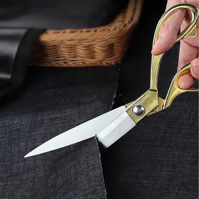 Professional Tailor's Scissors, Heavy Duty Stainless Steel Fabric Cutting Shears, Composite Alloy Blade (Gold, 9.5 inches)