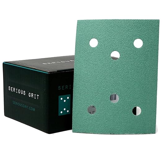 Serious Grit - 3" x 4" 6-Hole 120 Grit Sanding Sheets - Fits Surfprep, Uneeda Ekasand, Mirka DEOS 343 - Heavy-Duty Hook & Loop Film Abrasive Pads - Sandpaper for 3x4 Sheet Sanders - 50 Pack Box