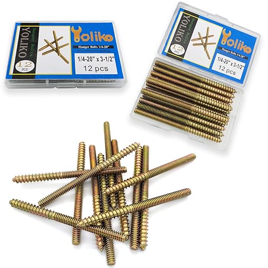 12 Pack 1/4-20 x 3-1/2 Inch Hanger Bolts 1/4-20" Double Headed Bolts 1/4 Wood Dowel Screw Self-Tapping Screw Hanger Bolts for Furniture Double Head Threaded Rods Bolt 90mm Length