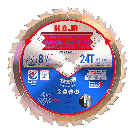 Circular Saw Blade Woodworking TA Series 8-1/4" 24-Tooth Arbor: 5/8",Finishing/General Purpose Wood Cutting,Special Anti-Thermal Adhesion Coating on Cutting Head -TA, 8-1/4" 24T TA