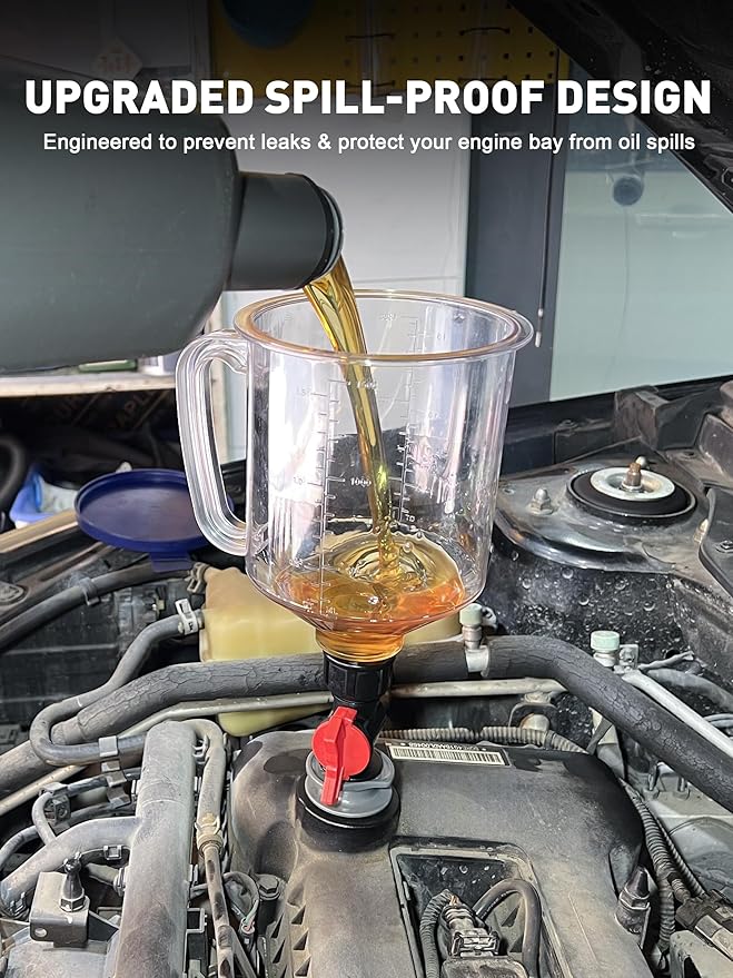 SMART JERRY - Spill-Proof Engine Oil Funnel Kit節쏰il Change Funnel w/ 12 Adapters & 2 Magnetic Adapter Organizer Boards節쏷ransparent Body w/Scale & Shut-Off Valve節쏹niversal Fit
