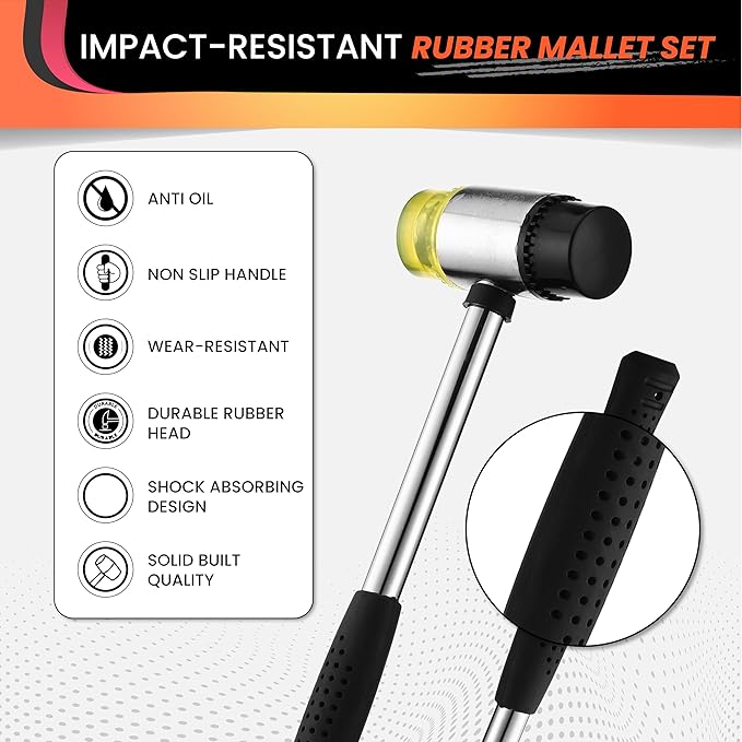 25mm Small Rubber Mallet hammer - rubber hammer with Non‑Slip Grip and Dual Rubber & Nylon Heads for Craft, Tile, Jewelry and Furniture Assembly