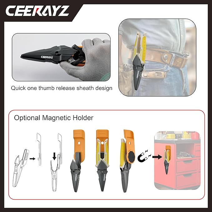 8" Scissors All Purpose, Heavy Duty, Multipurpose, for DIY Projects, Office, Production Lines, Pruning, with Protective Sheath (Brown/Yellow)