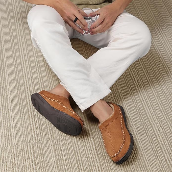 ATHMILE Mens House Shoes Fuzzy Warm Moccasin Memory Foam House Slippers for Men Cozy Winter Mens Slippers for Home Bedroom Indoor Outdoor